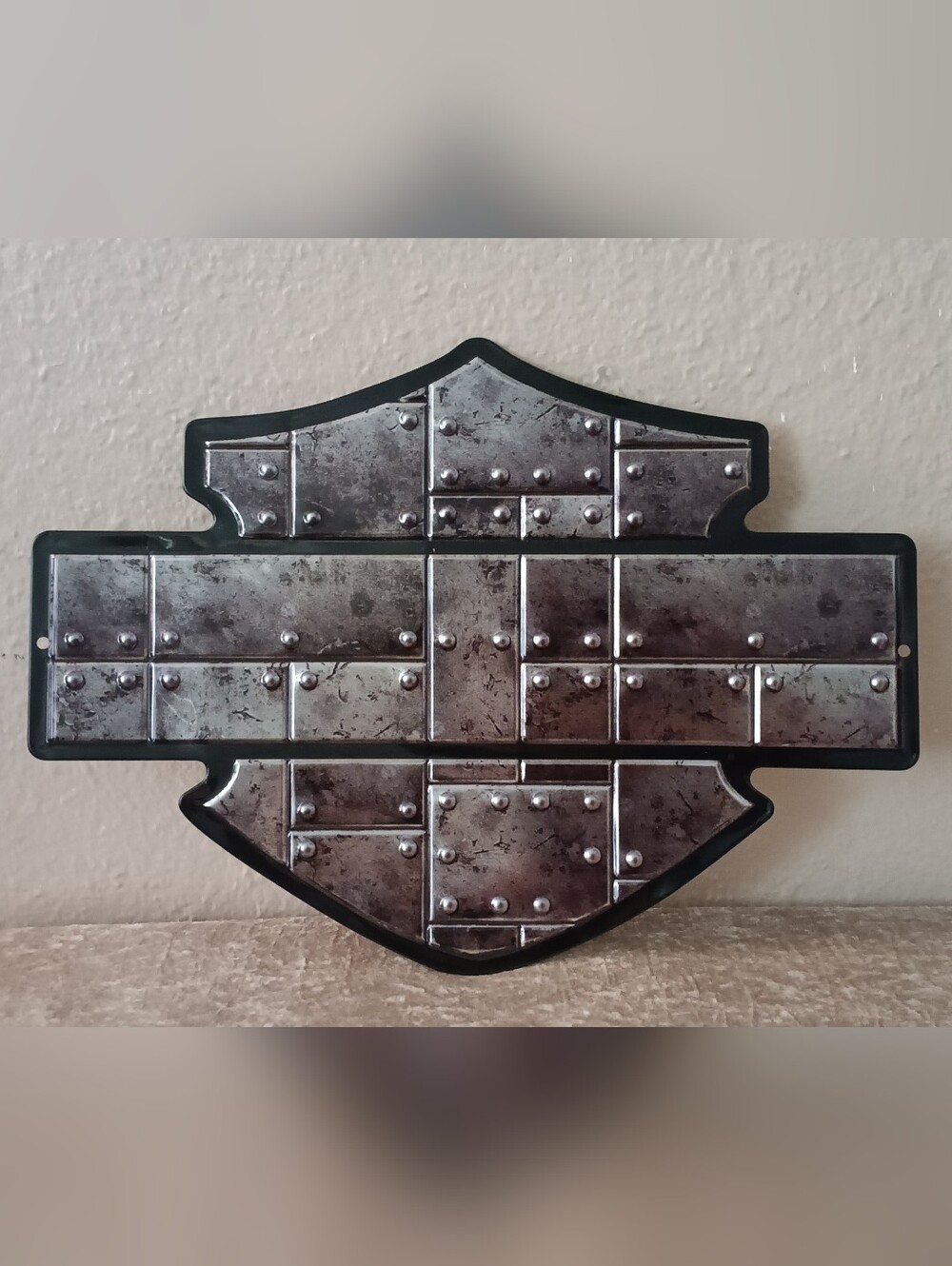 Harley Davidson Rivet Metal Wall Art - Gray Shield Design